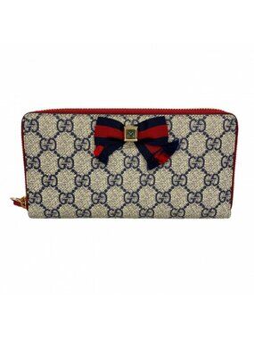Gucci Wallet GG Supreme Sherry Line Navy Red Gold